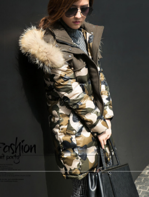 Long Camo Winter Parka for Women with Fur Lined Hood