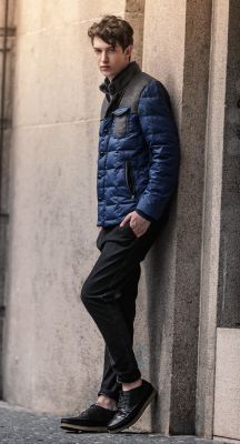 Short Padded Winter Jacket for Men with Shoulder Fleece Patch and Lining