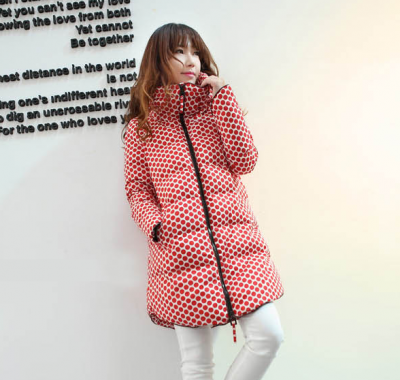 Long Dotted Winter Parka for Women with Large Collar