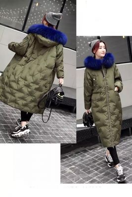 Quilted down jacket for women with furry collar