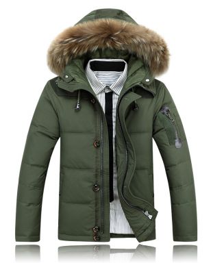 Short Padded Winter Parka for Men with Classic Fur Lined Hood