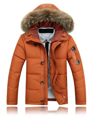 Short Padded Winter Parka for Men with Classic Fur Lined Hood