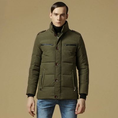 Short winter coat for men with high collar and chest zip pockets