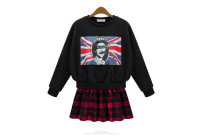 Assorted Jumper Skirt Set with Plaid Print Skirt and God Save the Queen Jumper