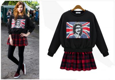 Assorted Jumper Skirt Set with Plaid Print Skirt and God Save the Queen Jumper