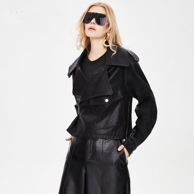 Faux leather bike jacket for women