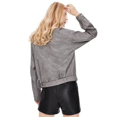 Faux leather jacket with belt for women