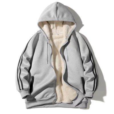 Faux wool lined hooded cardigan sweater jacket for men