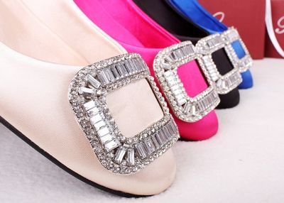 Flat Ballerina Shoes for Women Silk with Rhinestone Square Bow