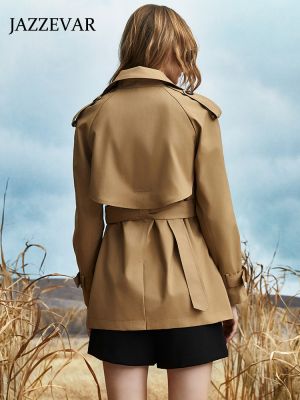 Formid length double breasted trench coat women in khaki