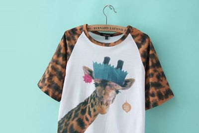 JaneseApparel Floral Giraffe T-Shirt Animal Shirt Zoo Gift Top Safari Lover Tee Mode Trip Women's Clothing Apparel, Size: 2XL