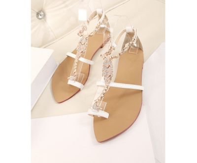 Gold Strap Summer Sandal Shoes for Women with Decorative Chain