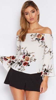 Flower print off the shoulder blouse for women flower pattern top