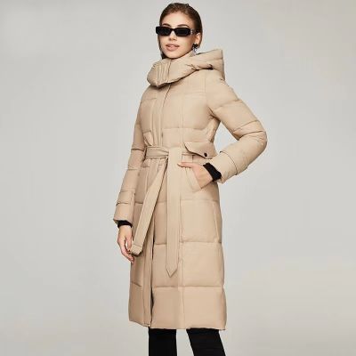 Hooded longline padded coat for women