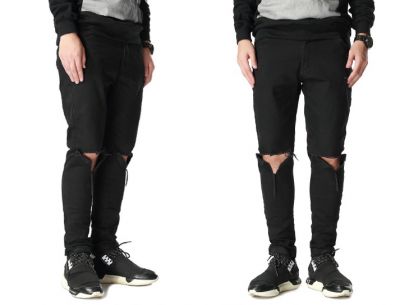 Slim Fit Jeans for Men with Ripped Hole in Knees - Black