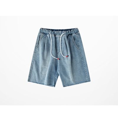 Jeans shorts for men with waist drawstring