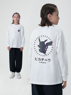 Kids' Laser Color-Changing Pikachu Print Long Sleeve Cotton T-Shirt