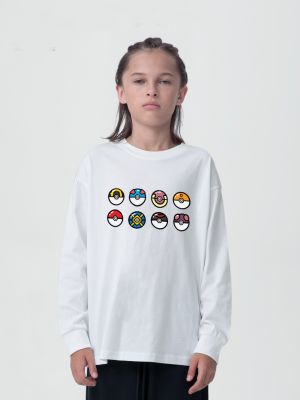 Kids' Long Sleeve T-Shirt with Pikachu & Pokémon Transforming Balls Print