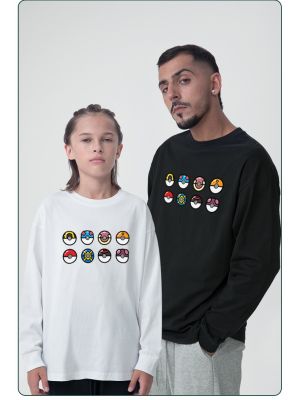 Kids' Long Sleeve T-Shirt with Pikachu & Pokémon Transforming Balls Print