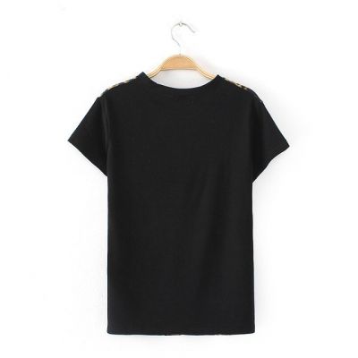 Leopard Print 3D T Shirt for Women Black Sleeves