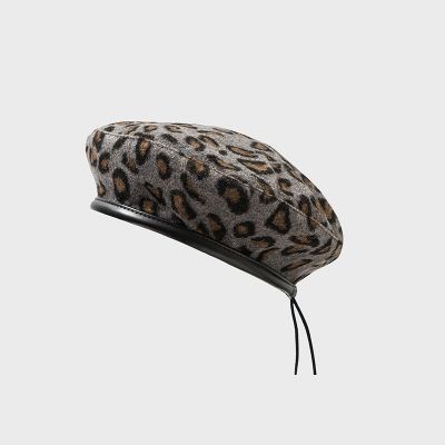 Leopard print beret for women