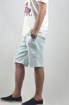 Linen Mid Length Smart Shorts For Men In Light Blue Summer Shorts 