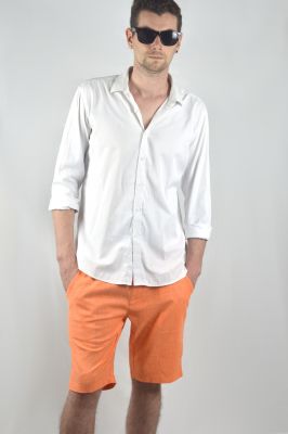 Linen Mid Length Smart Shorts For Men In Orange Summer Shorts 