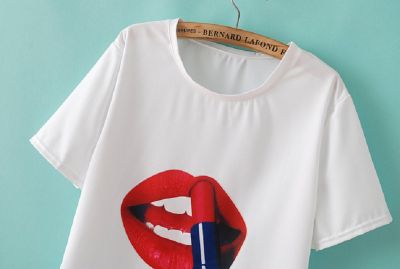 Lipstick Lips T shirt for Women Summer Fashion Loose Fit