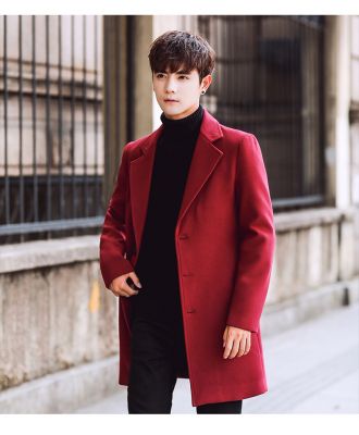 Long winter coat for men slim fit with buttons