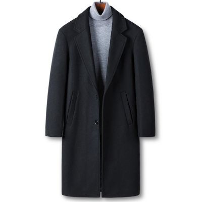 Long wool coat for men notch lapels