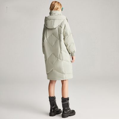 Long hooded padded down jacket for women