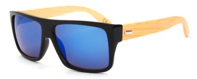 Flat Top Hipster Sunglasses with Wooden Frame Multicolor Glass