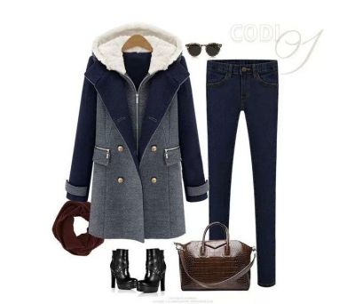 2 Piece Winter Coat for Women with Hood and Double Breast Buttons