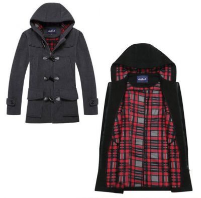 Men's Winter Duffle Coat with Hood and Traditional Button Closure