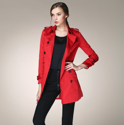 Women's Long Trench Coat with Classic Double Breast Design