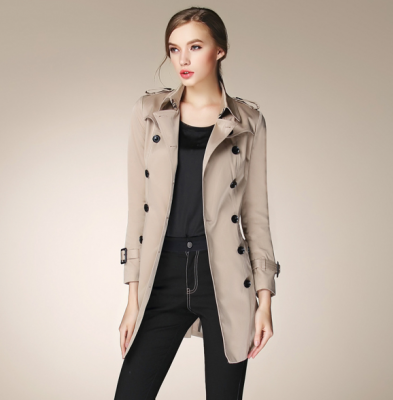 Women's Long Trench Coat with Classic Double Breast Design