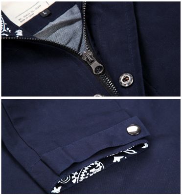 Hooded Windbreaker Jacket for Men Paisley Print in Hood and Collar