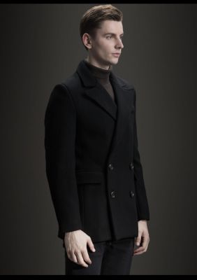 Short Wool Winter Coat for men with double breast buttons