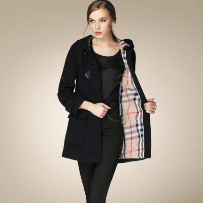 Classic Women’s Duffle Coat with Hood and Plaid Lining