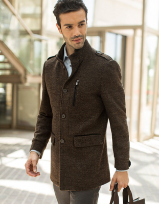 Men's Wool Winter Duffle Coat with Straight Cut - Brown