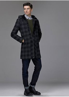 Mid Length Wool Duffle coat for men with hood winter