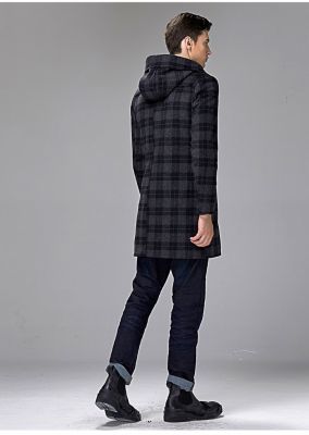 Mid Length Wool Duffle coat for men with hood winter