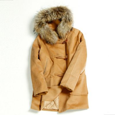 Duffle coat for woman with collar lined fur vintage buttons