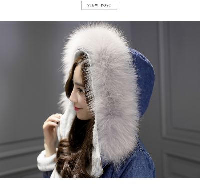 Women's denim coat with lined hood fur lining 
