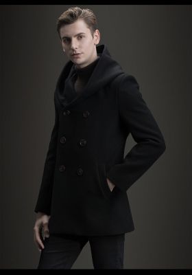 Wool coat with hood for men winter chic