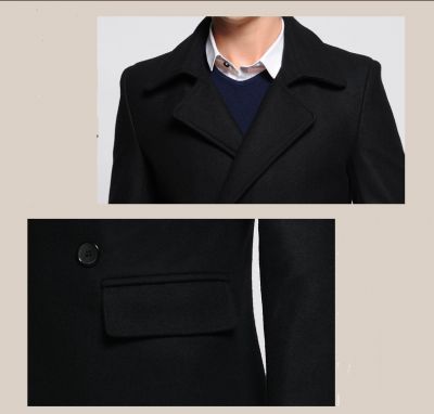 Classic Wool Coat with Single Button Row for Men