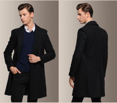 Oversize wool coat for men with hidden closure button