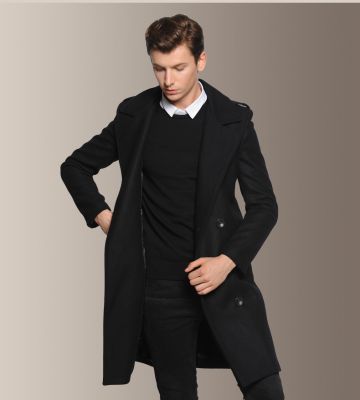 Classic vintage wool coat for men with shoulder straps