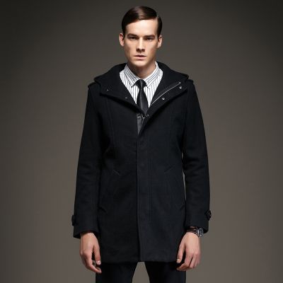 Hooded Winter Coat for men Wool