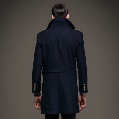 Men's Woolen Double-Breasted Winter Coat  with a wide Neck